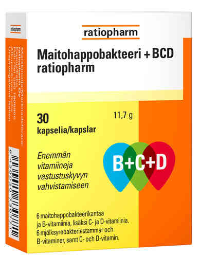 MAITOHAPPOBAKTEERI B+C+D RATIOPHARM (30 KAPS)
