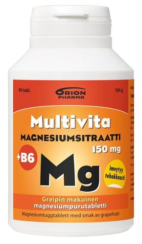 MULTIVITA MAGNESIUMSITRAATTI + B6 (90 PURUTABL)