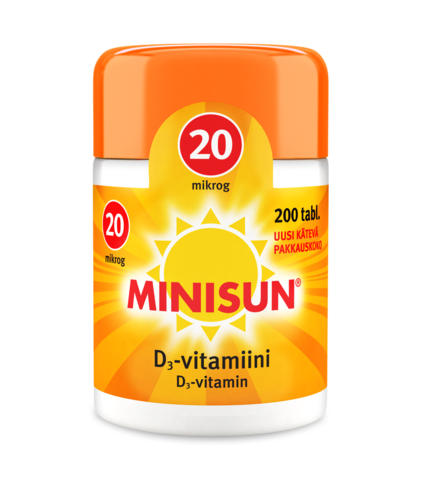 MINISUN D-VITAMIINI 20 MIKROG (200 TABL)