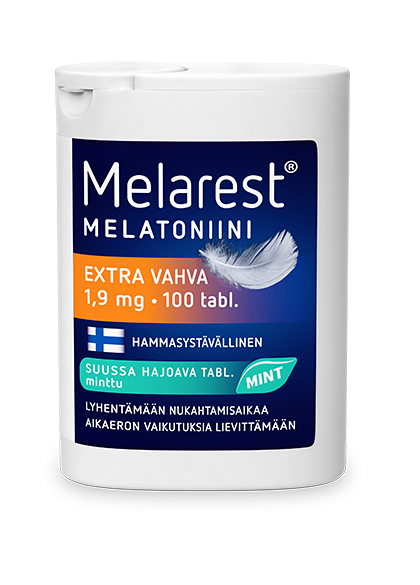 Mintunmakuinen Melarest Extra Vahva melatoniini sisältää 1.9 mg melatoniinia.