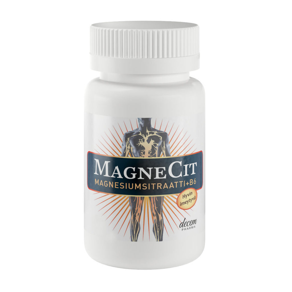 Hyvin imeytyvää magnesiumsitraattia sisältävä ravintolisä.
